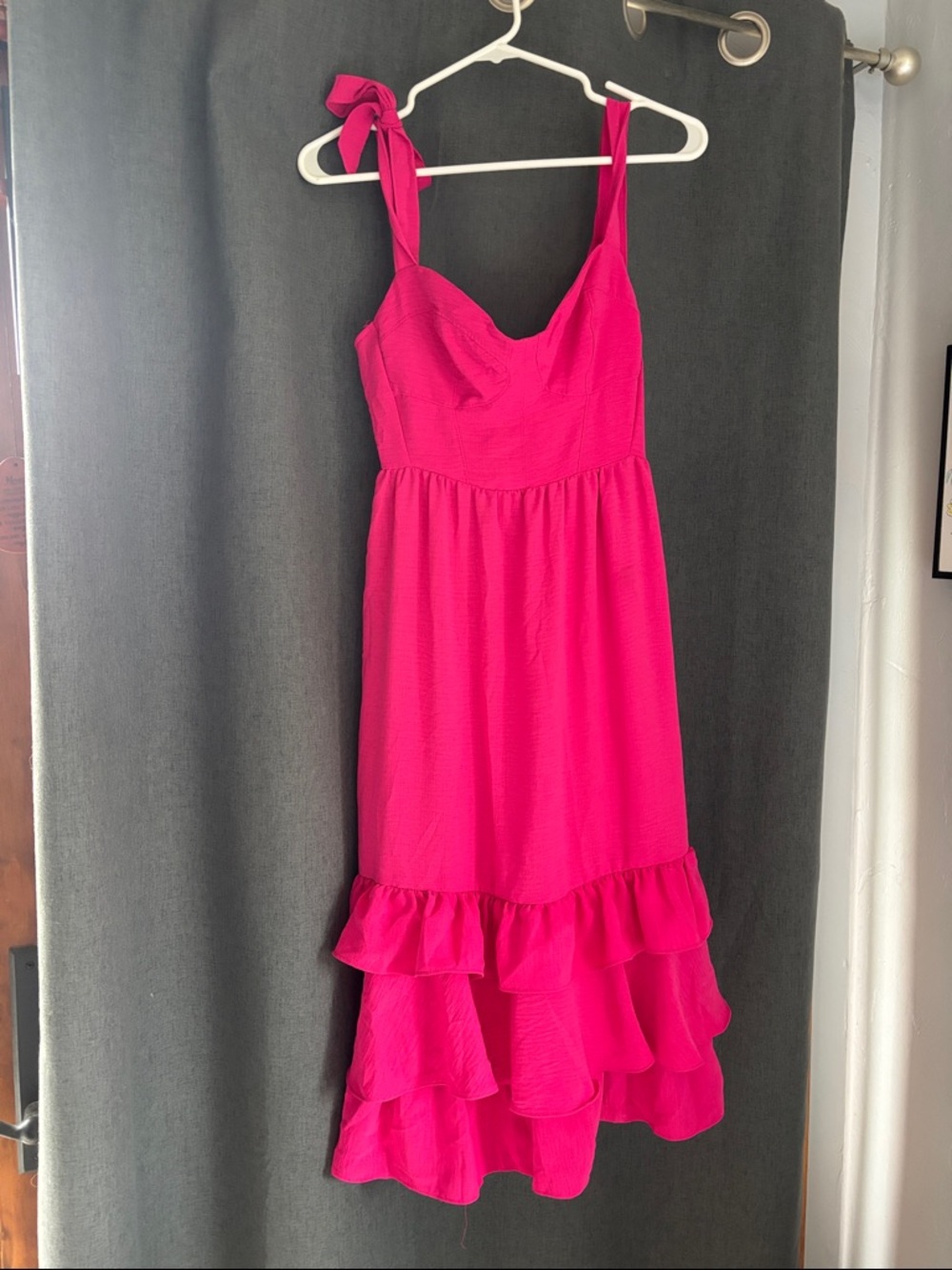 Bright Pink Midi Dress with Ruffle Hem
